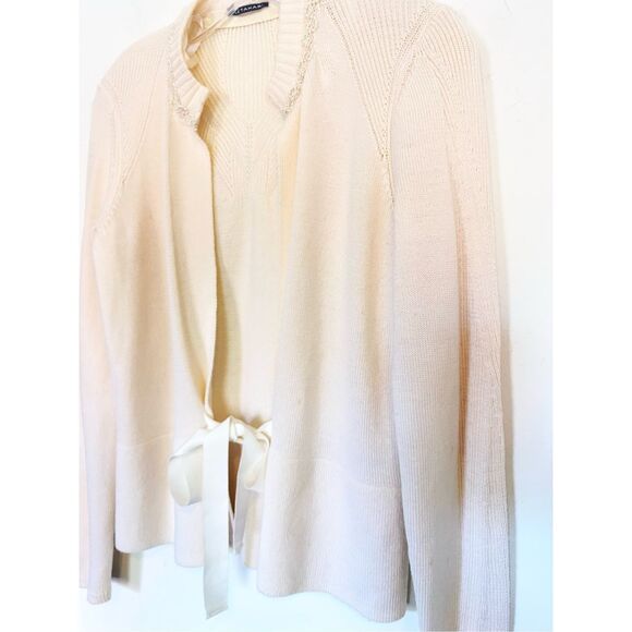 ELIE Tahari 100% Extra Fine Merino Wool Ivory Knit Cardigan - Picture 7 of 12